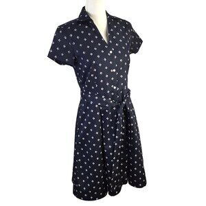 346 Brooks Brothers Shirt Dress Size 2 Navy Blue Pockets Button Belted Cotton
